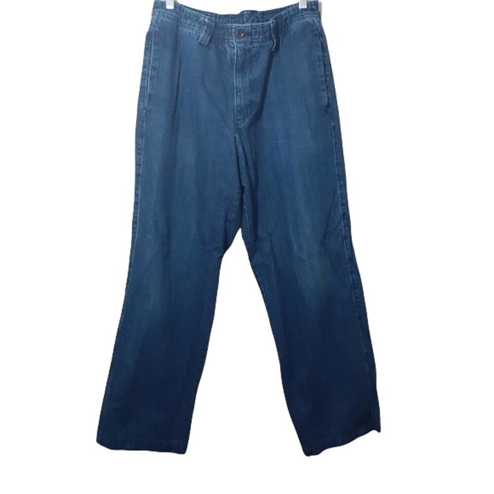 Eddie Bauer womens wide leg pants size M dark blue drawstring high rise denim